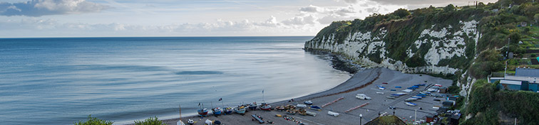 Panoramic view over Beer traditional fishermen village in Devon,UK