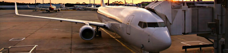 Plane at Melbourne Airport Terminal at Sunrise