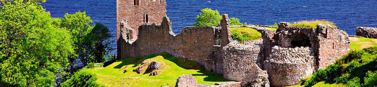 Ruins of Scotland Urquhart Castle near Loch Ness